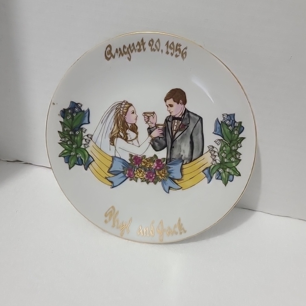 Vintage 1956 Phyl And Jack Wedding Plate Chadwick -Miller Porcelain Japan .